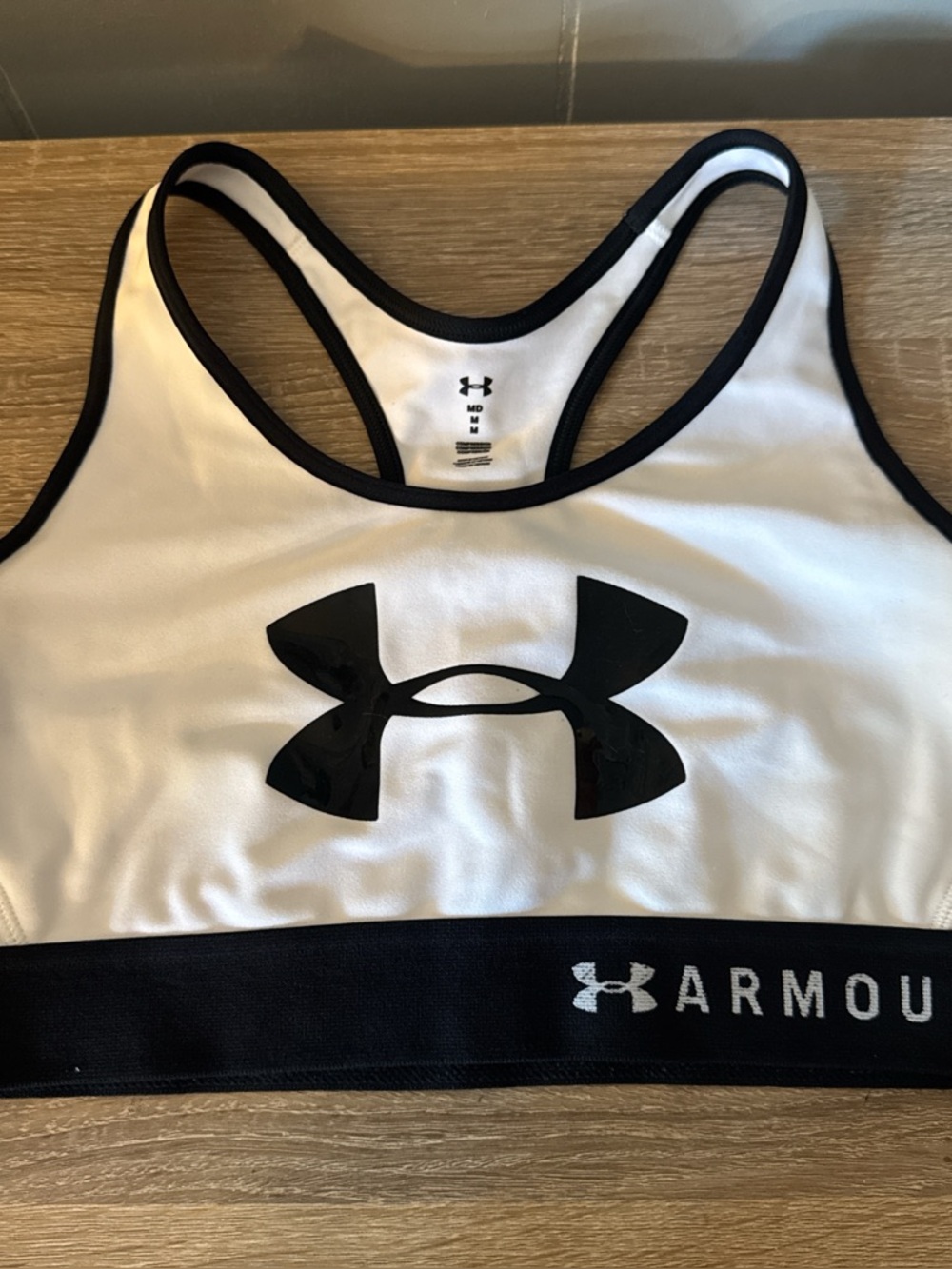 Under Armour White Sports Bra with Black Logo